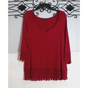 Anthropologie Hannah Knit Top Women's Size PXL Long Sleeve Red Round Neck